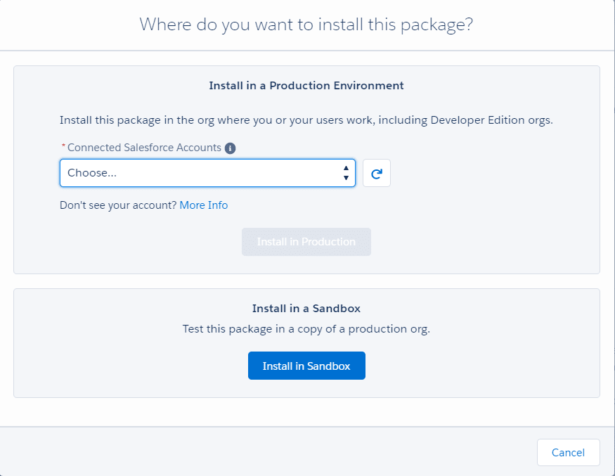 Choosing Production or Sandbox option to install Groove Salesforce Package